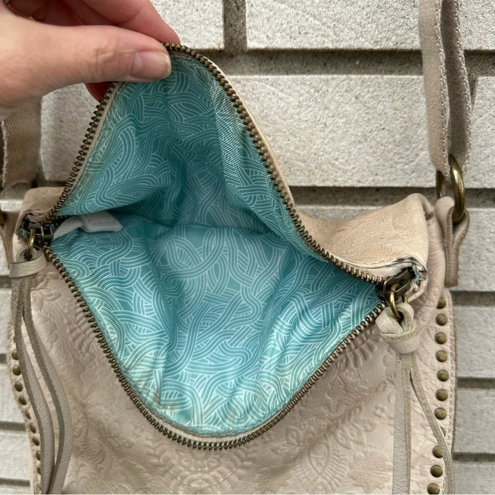 The Sak Silverlake Embossed Leather Crossbody Bag Stone Cream Floral Rivet Boho